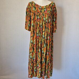 Go Softly Patio Rayon Feather Crinkle Muumuu House Dress Short-Sleeve Pocket